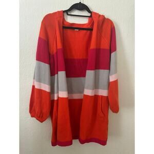Fable $99 Colorblock Long Sweater Cardigan Pink Orange Size Medium Large